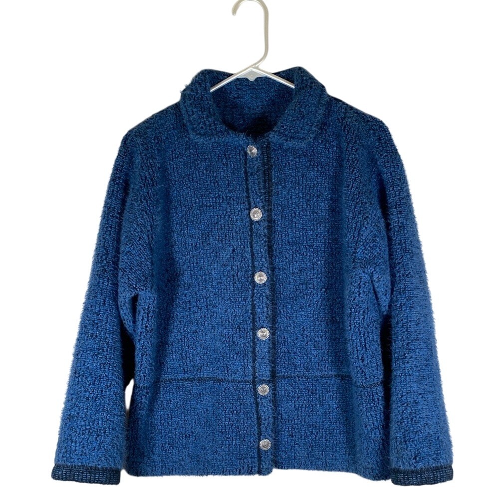 Vintage funky Cozy Blue Button-Up Cardigan size medium hippie boho